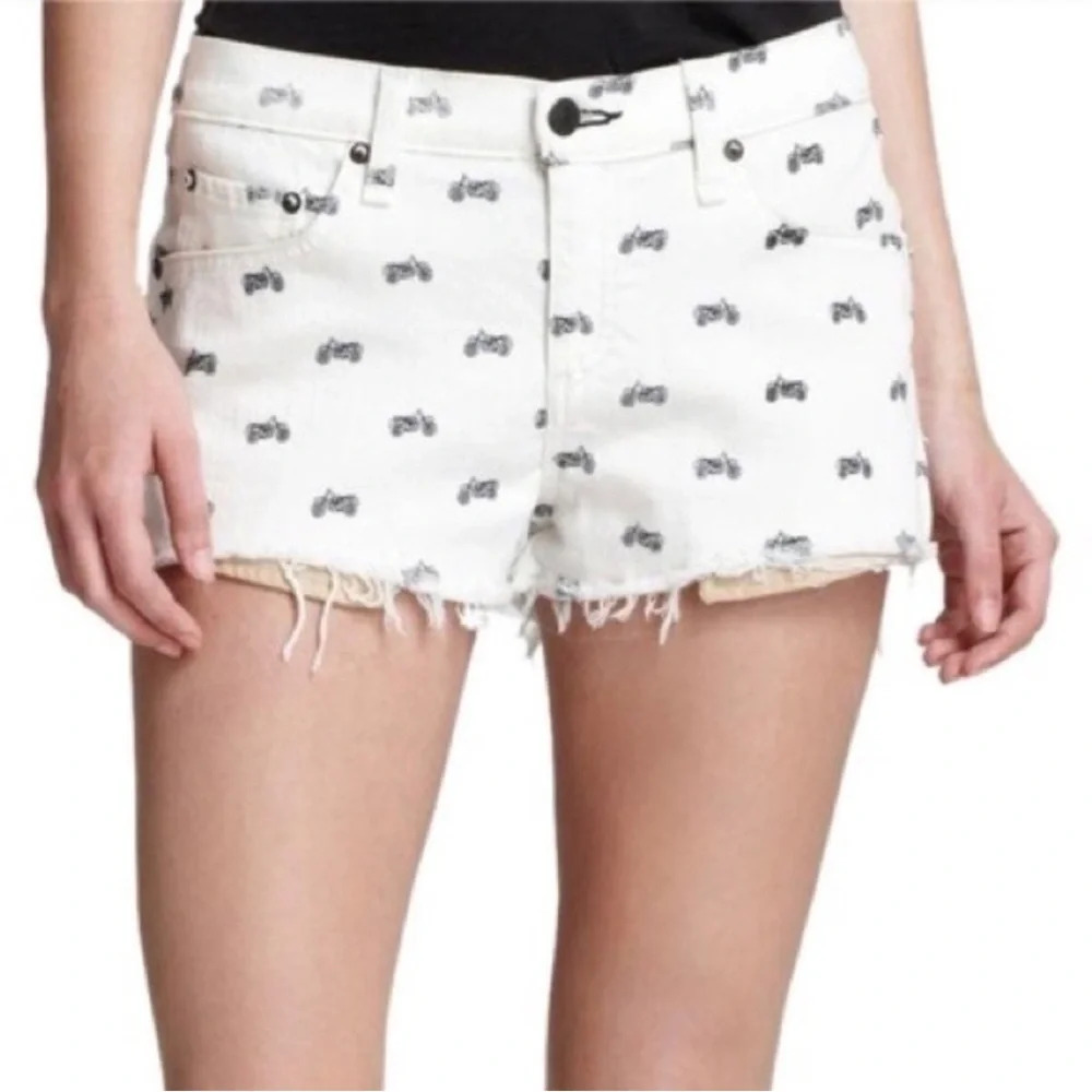 RAG & BONE Mila Motorcycle Print Distressed Raw Hem Summer Jean Shorts